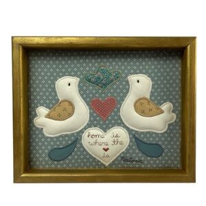 1986 Valorie Folk Art Appliqué Home is Where the Heart is Wall Decoration 11x9
